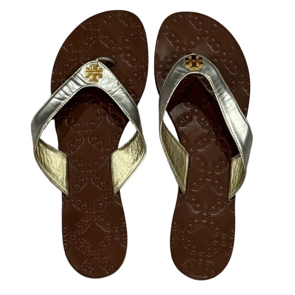Tory Burch Miller Thong Sandal Lot 2 Pairs Womens 9 Black Silver Leather VGUC - Picture 15 of 16